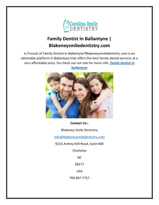 Family Dentist In Ballantyne