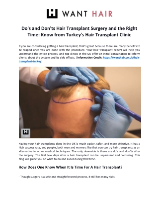 Do's and Don'ts Hair Transplant Surgery and the Right Time