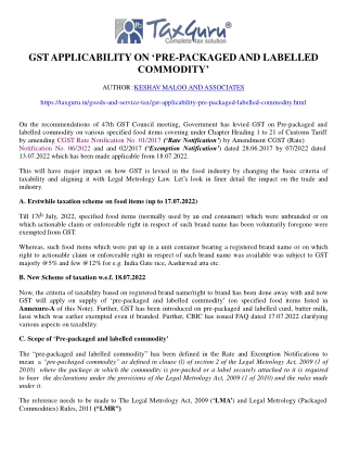 GST applicability on ‘Pre-packaged and labelled commodity’