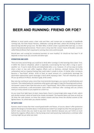 BEER AND RUNNING FRIEND OR FOE