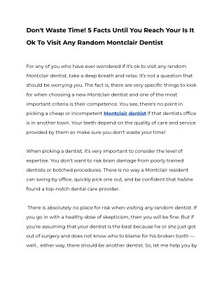 Don't Waste Time! 5 Facts Until You Reach Your Is It Ok To Visit Any Random Montclair Dentist