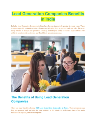 Lead Generation Companies Benefits in India