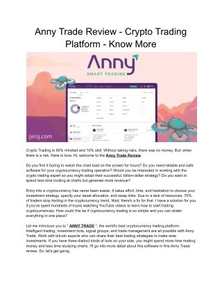 Anny Trade Review - Big Opportunity Don't Miss Out - Read More