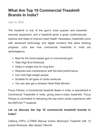 What Are Top 10 Commercial Treadmill Brands In India?