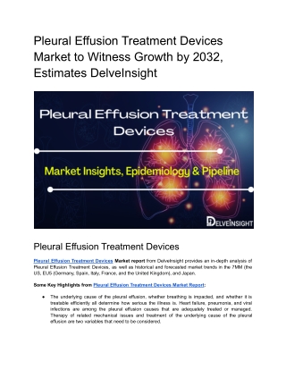 Pleural Effusion Treatment Devices Market Insights and Epidemiology Forecast