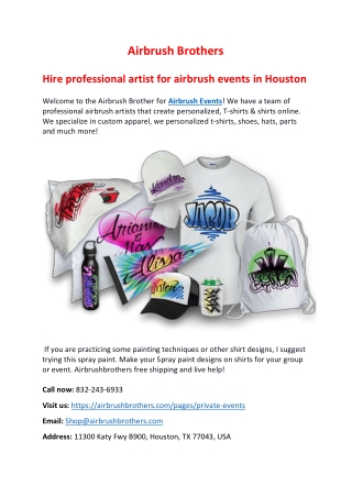 Hire professional artist for airbrush events in Houston