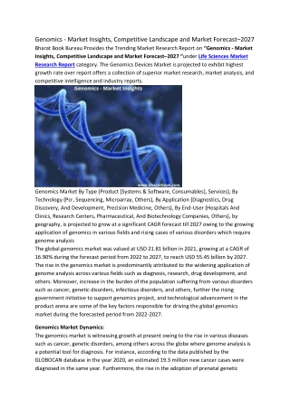 Genomics - Market Insights, Competitive Landscape and Market Forecast–2027