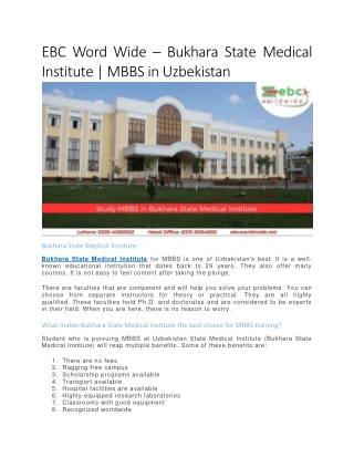 EBC Word Wide – Bukhara State Medical Institute | MBBS in Uzbekistan