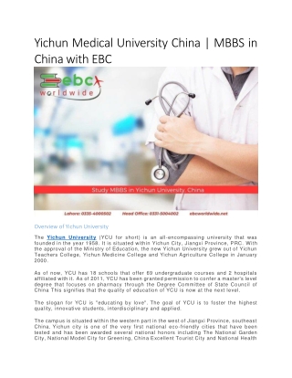Yichun Medical University China | MBBS in China with EBC