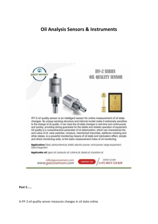 Oil Analysis Sensors & Instruments