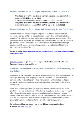 Preventive Healthcare Technologies and Services Market Outlook 2028