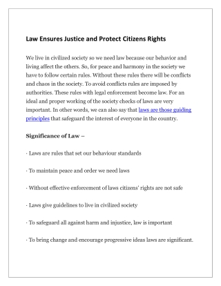 Law Ensures Justice and Protect Citizens Rights