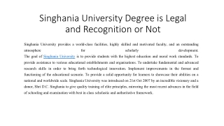 Singhania University Degree is Legal and Recognition or Not_