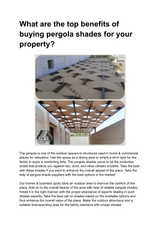 What are the top benefits of buying pergola shades for your property