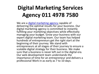 Digital Marketing Services Agency 011 4978 7580