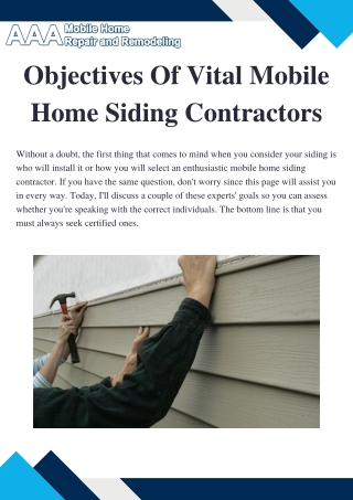 Objectives Of Vital Mobile Home Siding Contractors