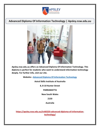 Advanced Diploma Of Information Technology | Apsley.nsw.edu.au