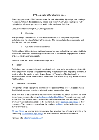 PVC as a material for plumbing pipes