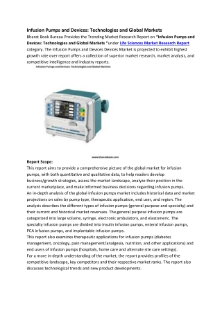 Infusion Pumps and Devices: Technologies and Global Markets