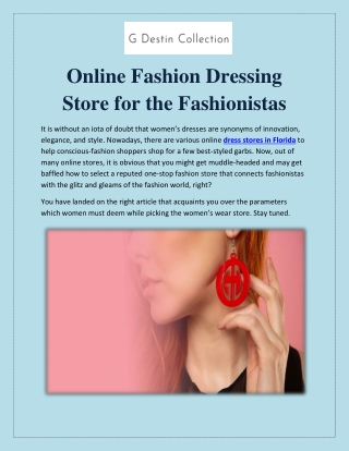 Online Fashion Dressing Store for the Fashionistas