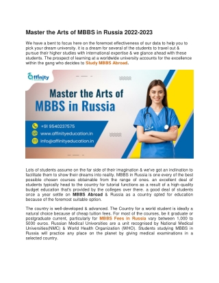 Master the Arts of MBBS in Russia 2022