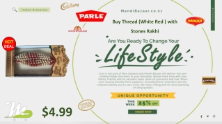 Buy Thread (White Red ) with Stones Rakhi - Rakhi Collection in New Zealand