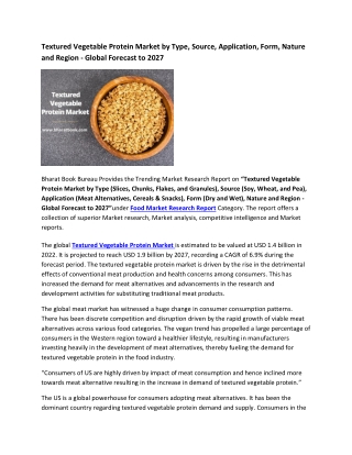 Global Textured Vegetable Protein Market Research Report 2022-2027
