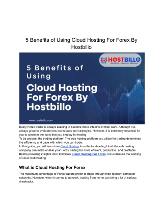 5 Benefits of Using Cloud Hosting For Forex By Hostbillo