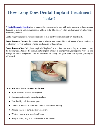 How Long Does Dental Implant Treatment Take?