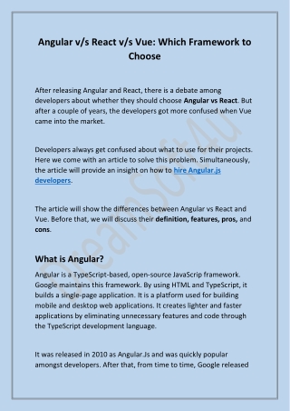 Angular v/s React v/s Vue: Which Framework to Choose