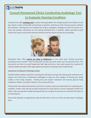 Consult Renowned Clinics Conducting Audiology Test to Evaluate Hearing Condition