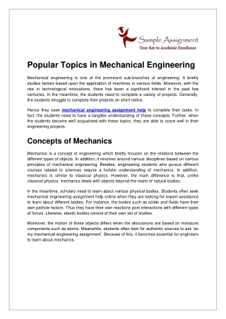 Popular Topics in Mechanical Engineering
