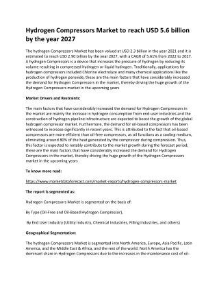 Hydrogen Compressors Market