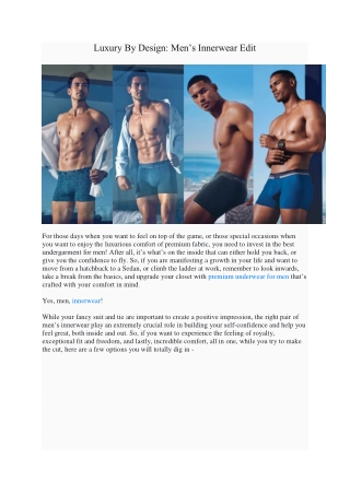 Luxury By Design- Men’s Innerwear Edit