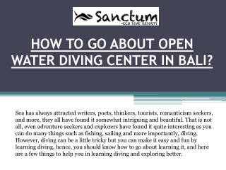 HOW TO GO ABOUT OPEN WATER DIVING CENTER IN BALI