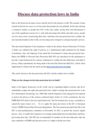 Discuss data protection laws in India