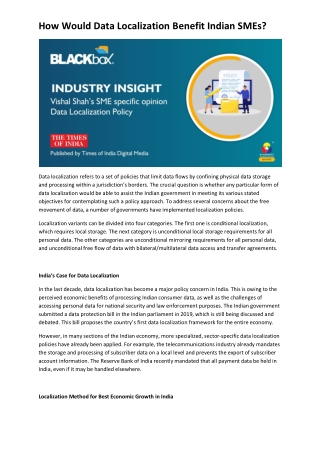 How Would Data Localization Benefit Indian SMEs?