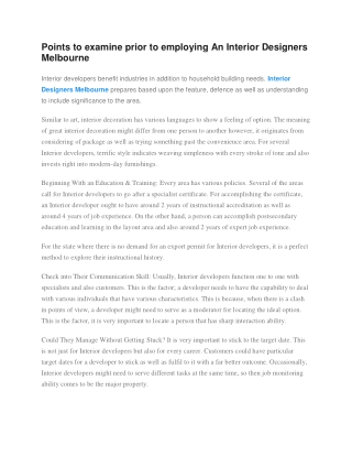 Points to examine prior to employing An Interior Designers Melbourne
