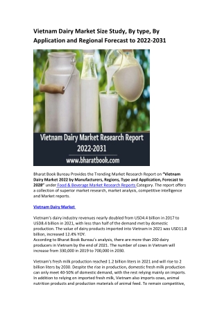 Vietnam Dairy Market Research Report 2022-2031