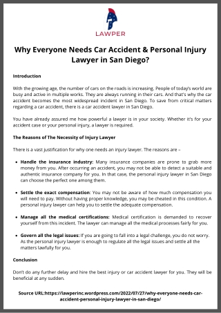 Why Everyone Needs Car Accident & Personal Injury Lawyer in San Diego