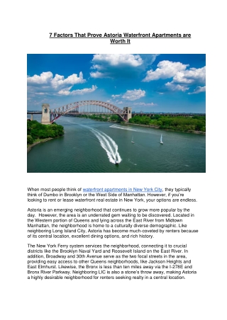 7 Factors That Prove Astoria Waterfront Apartments are Worth It
