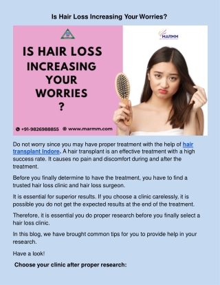 Is Hair Loss Increasing Your Worries?