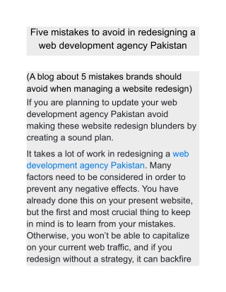 Five mistakes to avoid in redesigning a web development agency Pakistan