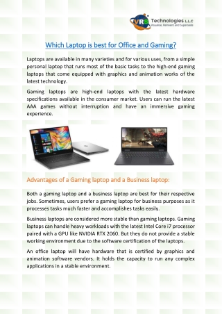 Which Laptop is best for Office and Gaming?
