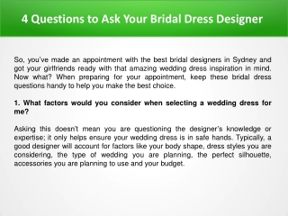 4 Questions to Ask Your Bridal Dress Designer