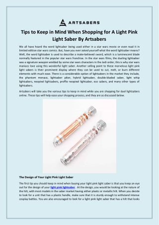 Tips to Keep in Mind When Shopping for A Light Pink Light Saber By Artsabers