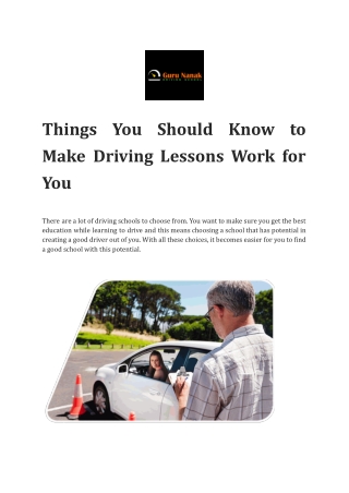 Things You Should Know to Make Driving Lessons Work for You