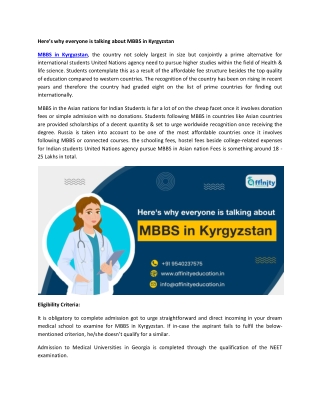 Here’s why everyone is talking about MBBS in Kyrgyzstan