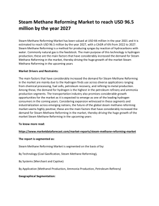Steam Methane Reforming Market