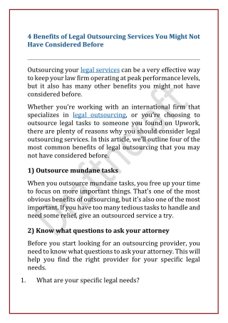 4 Benefits of Legal Outsourcing Services You Might Not Have Considered Before